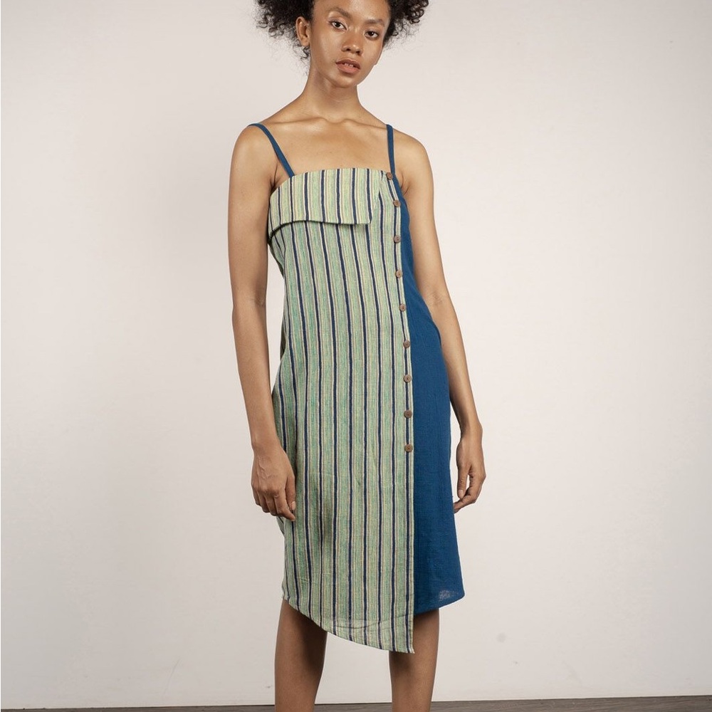 NWOT Striped Green & Blue Spaghetti Strap Dress